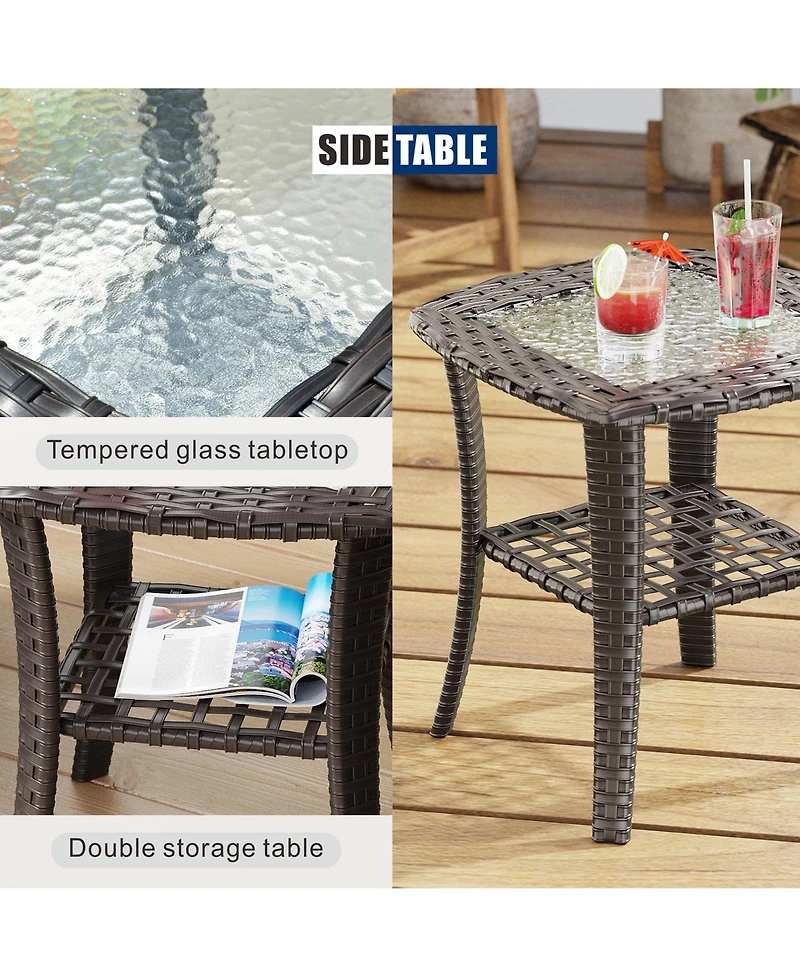 Vlsrka 3-Piece Outdoor Swivel Wicker Rocking Chair Set