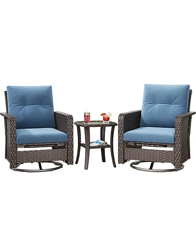 Vlsrka 3-Piece Outdoor Swivel Wicker Rocking Chair Set