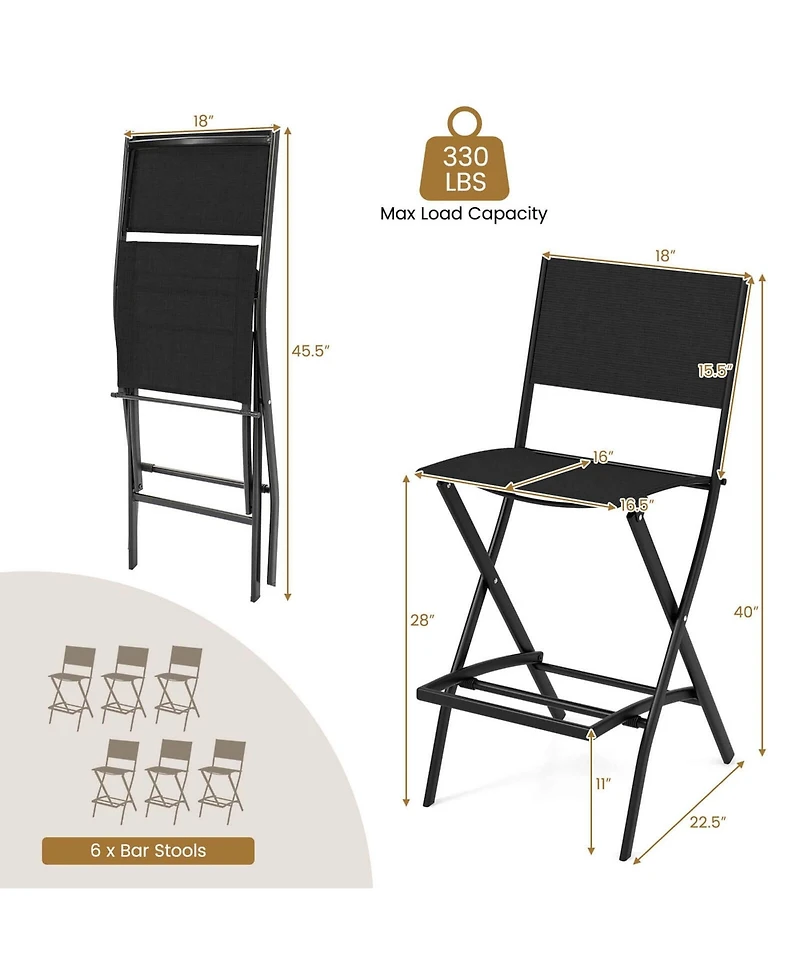 Costway Outdoor Bar Chair Folding Bar Height Stool with Metal Frame