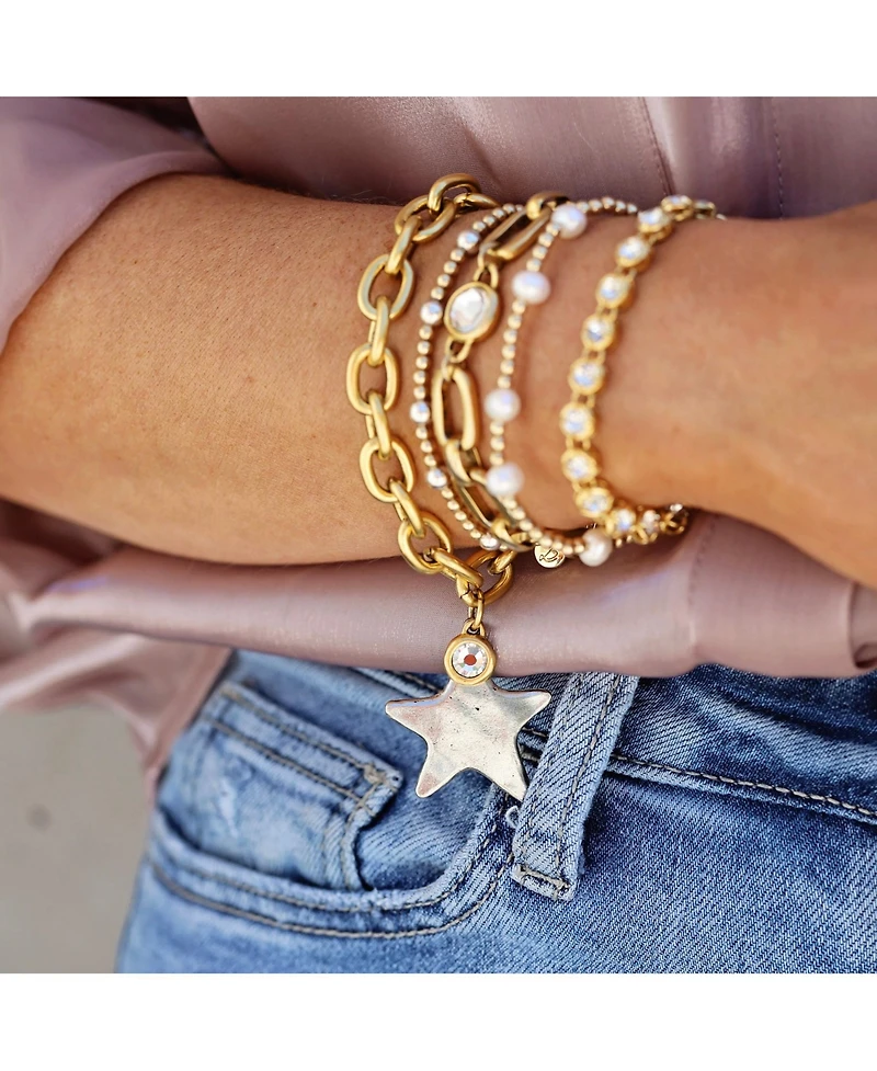 12k Gold Plated Chain with Silver Textured Star Charm and Cubic Zirconia Bracelet