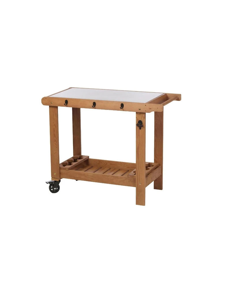 Streamdale Furniture Wooden Garden Cart Table with Metal Top & Hook