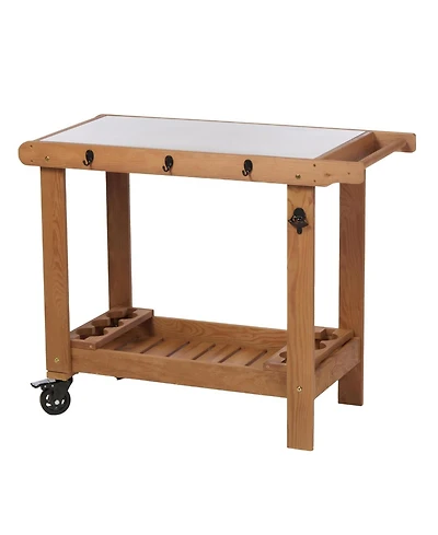 Streamdale Furniture Wooden Garden Cart Table with Metal Top & Hook
