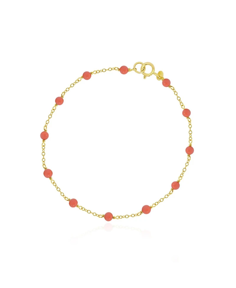 The Lovery Pink Coral Bead Chain Bracelet 14K Gold