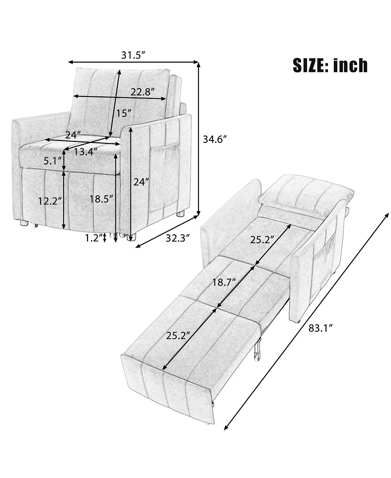 Streamdale Furniture Convertible Sleeper Sofa Bed with Adjustable Backrest