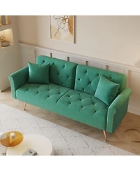 Streamdale Furniture Green Velvet Sofa Bed with Nailhead Trim & Pillow