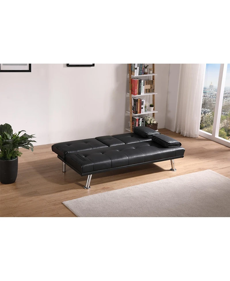 Streamdale Furniture Black Leather Double Folding Sofa Bed & Table