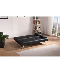 Streamdale Furniture Black Leather Double Folding Sofa Bed & Table
