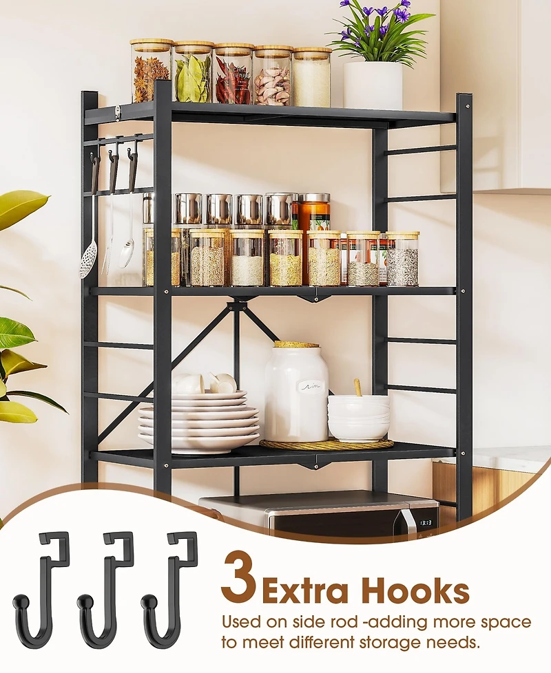 Sugift 5-Tier Foldable Storage Shelves, Metal Storage Rack with Wheels and Hooks