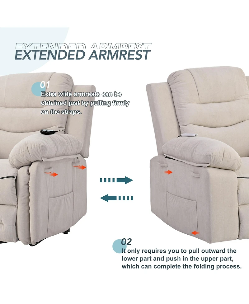 Massage Recliner,Power Lift Chair for Elderly with Adjustable Massage and Heating Function,Recliner Chair with Infinite Position and Side Pocket for L