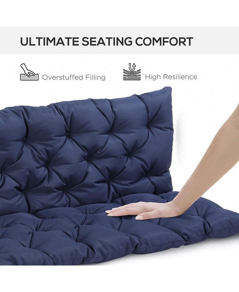 Flynama Tufted Bench Cushions for Outdoor Furniture, 3-Seater Replacement for Swing Chair, Patio Sofa/Couch, Overstuffed, Includes Backrest, Dark Blue