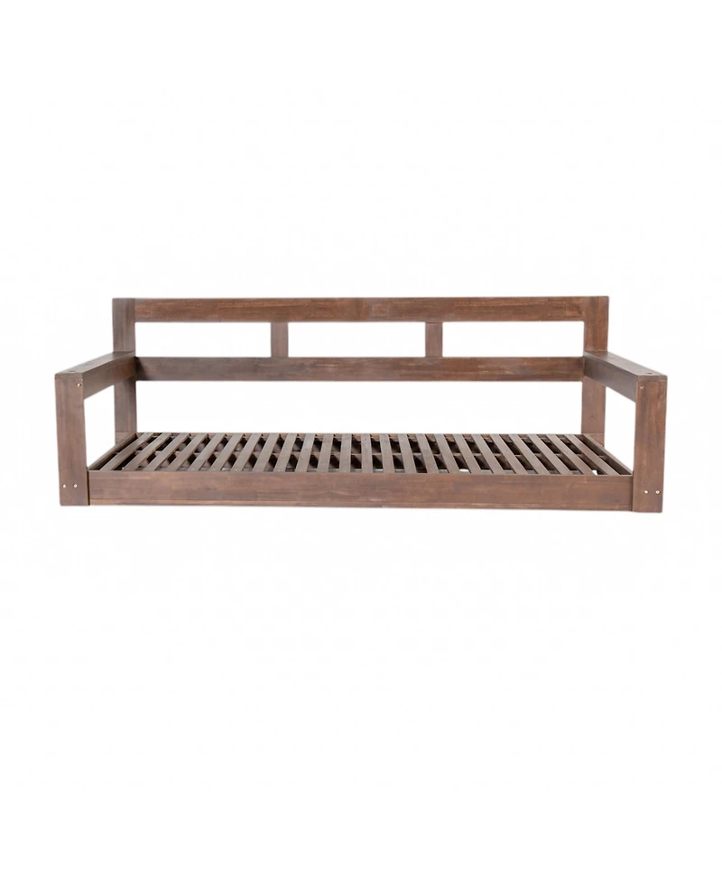 Flynama Patio Wooden Twin Size Porch Swing Daybed Frame, Garden Swing Bench Chair with 4 Hanging Ropes for Backyard,Outdoor,Brown