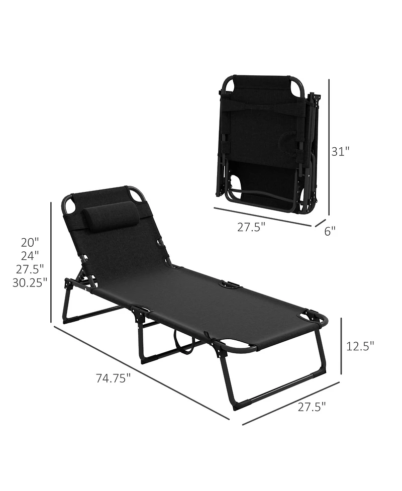 Outdoor Chaise, Adjustable Folding Chaise Lounge with 4-position Backrest, Magazine Pocket, Removable Head Pillow, Sun Bathing Lounger Chair for Patio