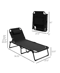 Outdoor Chaise, Adjustable Folding Chaise Lounge with 4-position Backrest, Magazine Pocket, Removable Head Pillow, Sun Bathing Lounger Chair for Patio