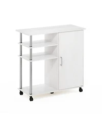 Homlux 4-Tier Utility Kitchen Island Cart with Cabinet and Lockable Wheels, White Oak