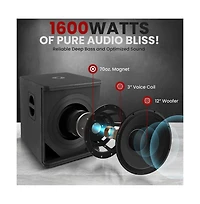Pyle 12'' 1600W Active Powered Subwoofer Box System with Professional Design