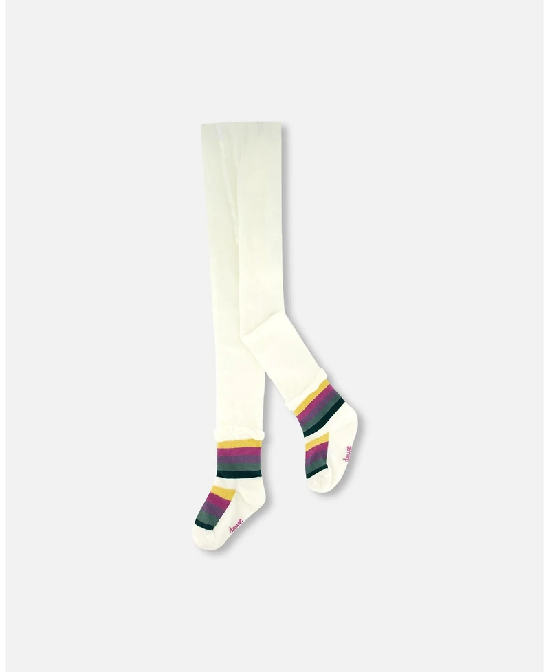 Deux par Baby Girls Striped Footed Knit Tights Off-White