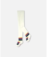 Deux par Baby Girls Striped Footed Knit Tights Off-White