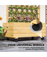 Outsunny Wood Planter with Trellis and Wheels Raised Planter Box, Natural