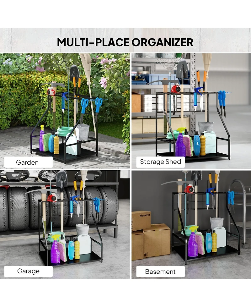 Outsunny Garden Tool Organizer for Garage, 3 Tier Yard Holder,