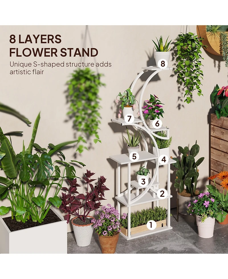 Outsunny 8 Tier Plant Sd, 62" S-Shaped Shelf, ish
