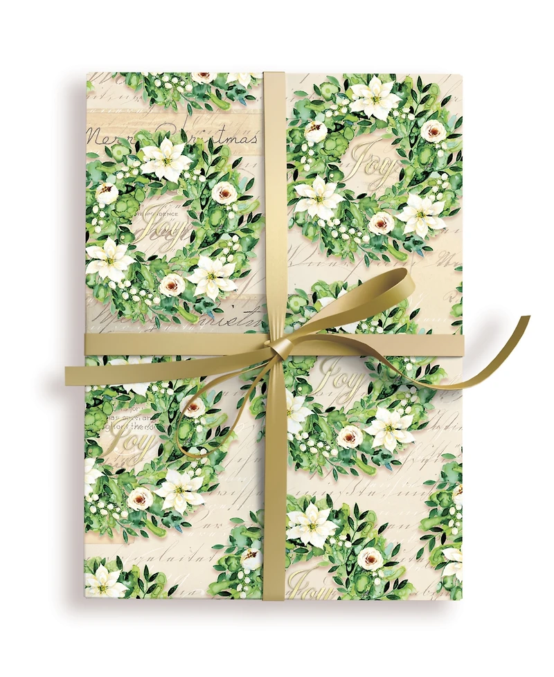 Punch Studio Magnolia Wreath Holiday Gift Wrap, 30" x 120"