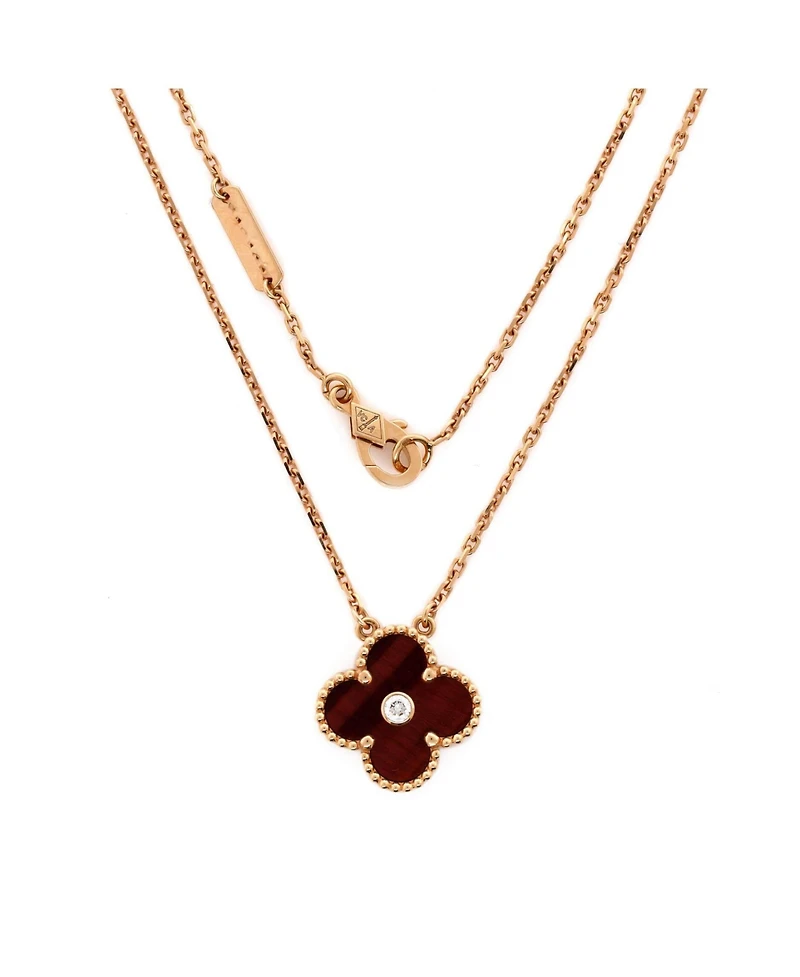 Pre-Owned Van Cleef & Arpels Vintage Alhambra Pendant Necklace 18K Rose Gold and Tiger Eye with Diamond