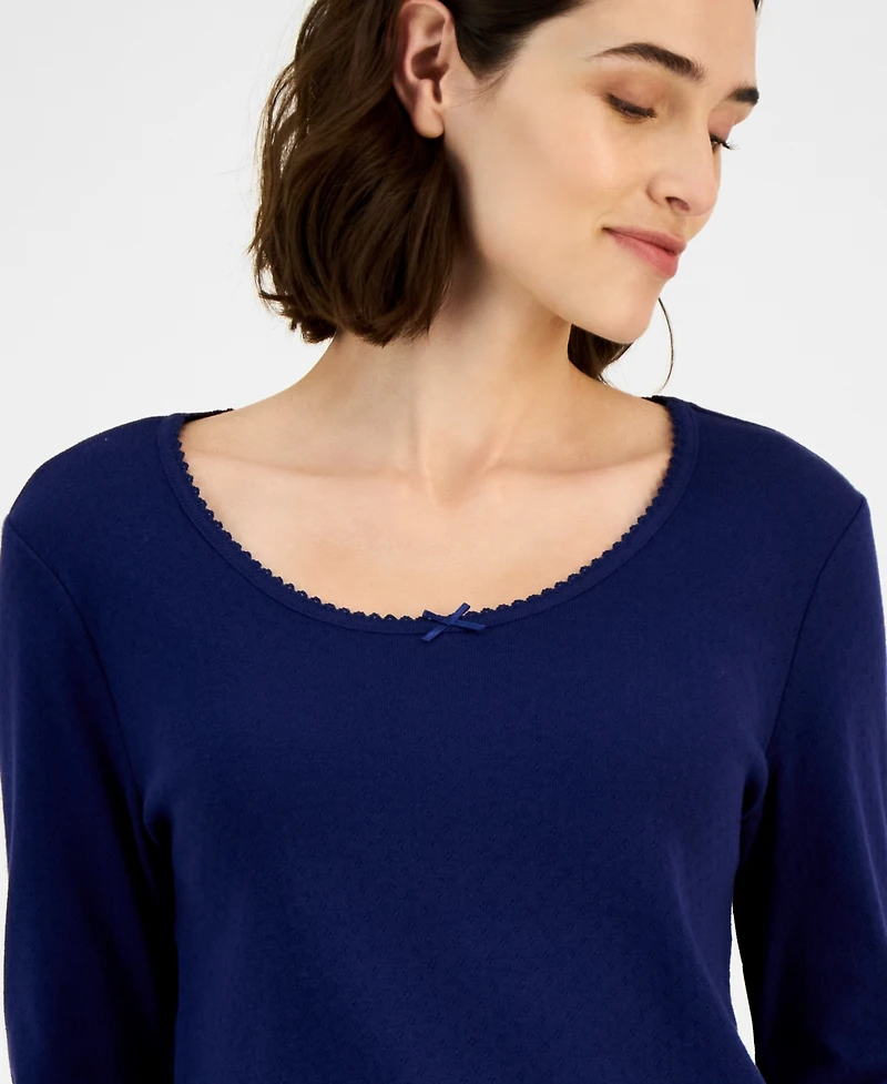Charter Club Women's Long Sleeve Pointelle Tee