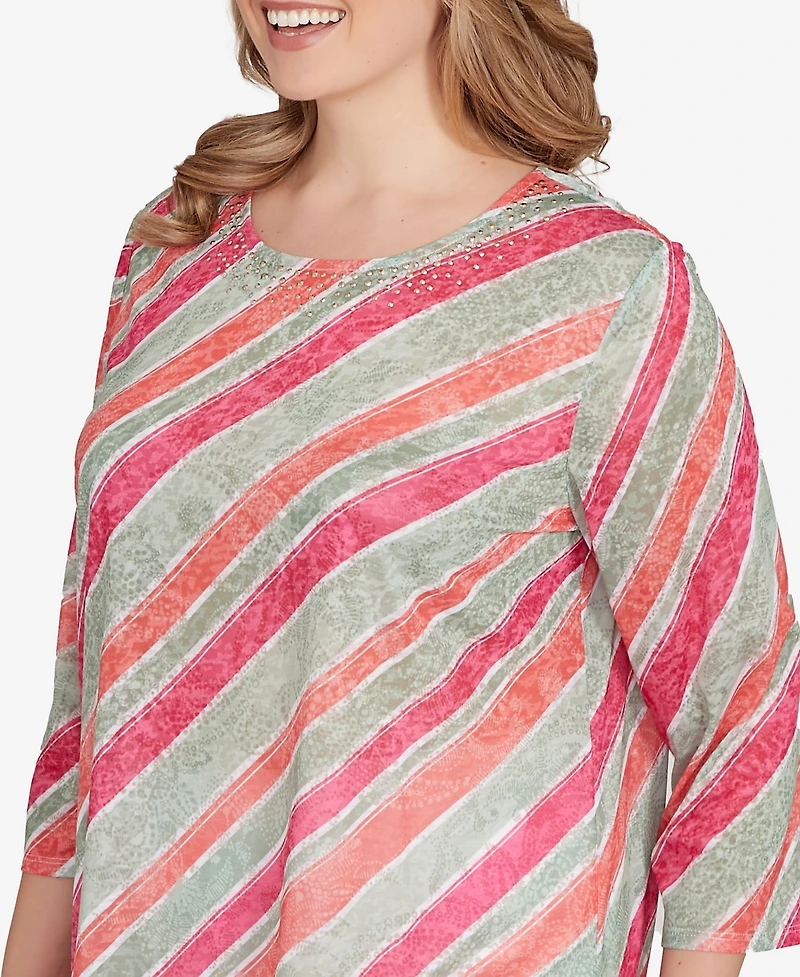 Ruby Rd. Plus Bias Stripe Beaded Top