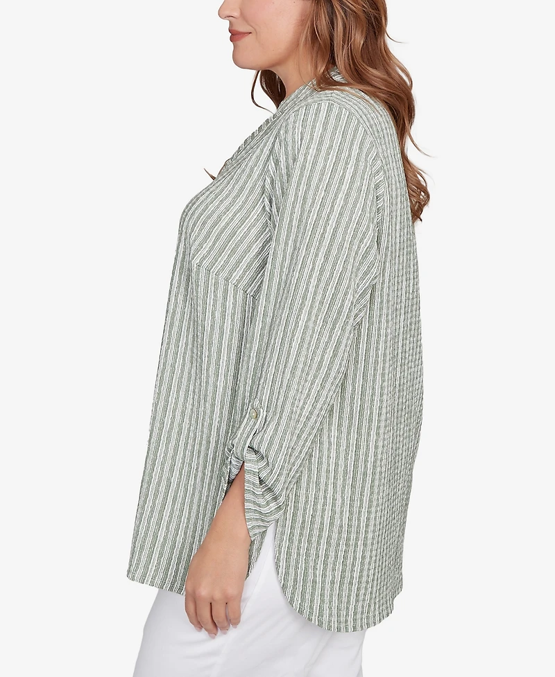 Ruby Rd. Plus Crinkle Knit Striped Henley Top