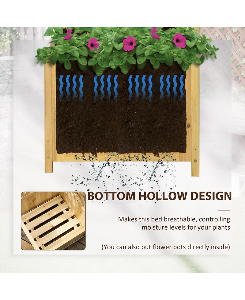 Outsunny Raised Garden Bed, Wooden Planter with Trellis for Vine Climbing
