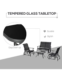 Outsunny 4pc Patio Glider Set, 2 Chairs, 1 Loveseat Bench, 1 Table