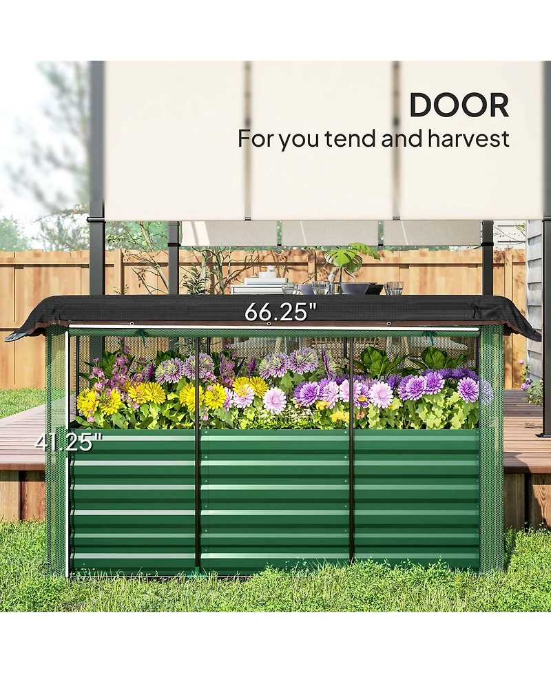 Outsunny Galvanized Raised Garden Bed with Crop Cage & Shade Cloth