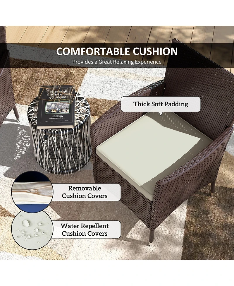 Outsunny 2PC Patio Rat Wicker Dining Armrest Chairs Furniture W/ Cushions