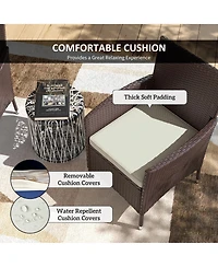 Outsunny 2PC Patio Rat Wicker Dining Armrest Chairs Furniture W/ Cushions
