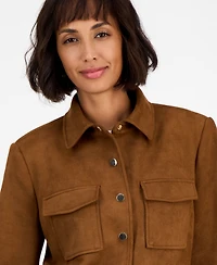 T Tahari Women's Faux-Suede Snap-Front Long-Sleeve Jacket