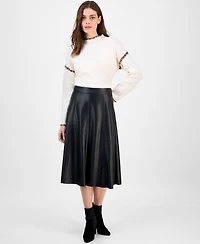 T Tahari Women's Faux-Leather A-Line Skirt