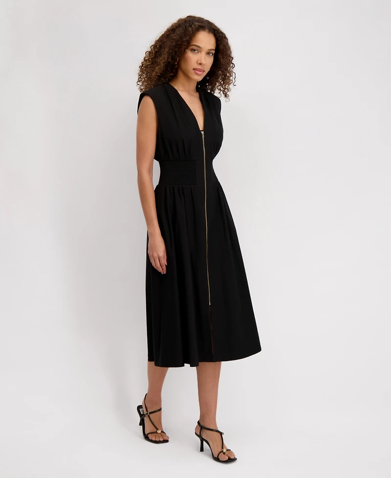 kensie Women's Sleeveless V-Neck Zip-Front Maxi Dress