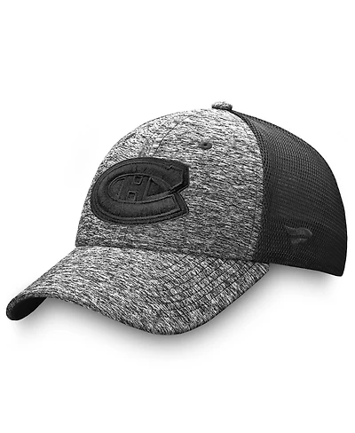 Fanatics Men's Heathered Black/Black Montreal Canadiens Authentic Pro Training Travel Trucker Flex Hat