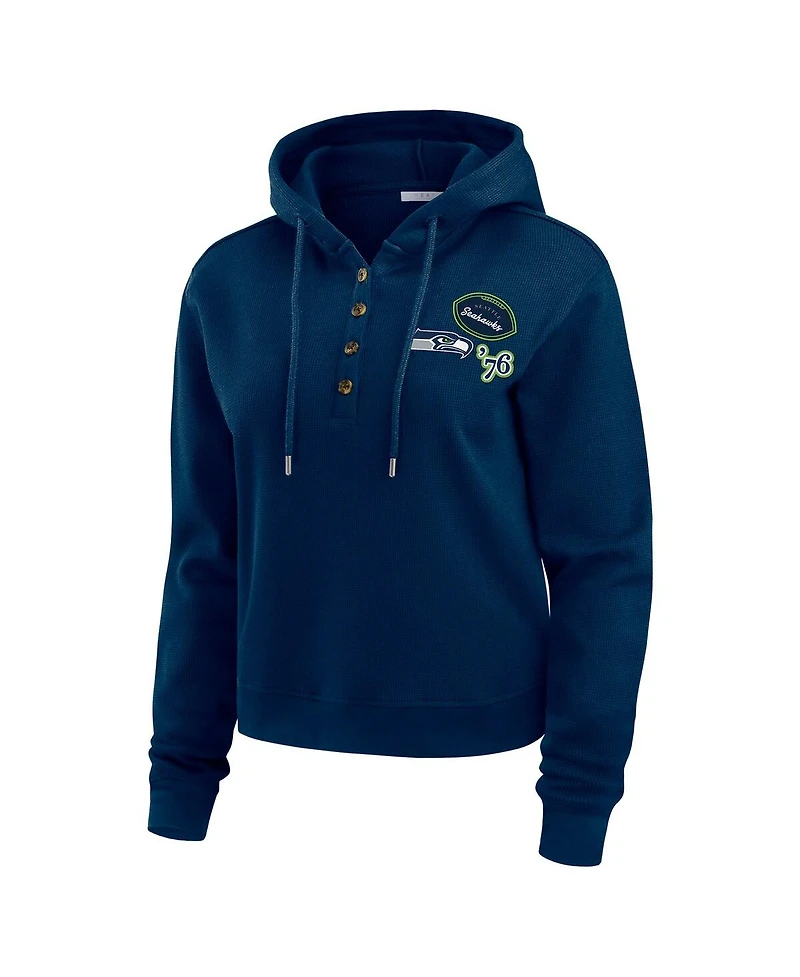Wear by Erin Andrews Women's College Navy Seattle Seahawks Waffle Hoodie Pullover Top