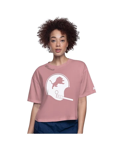 Starter Women's Pink Detroit Lions Play the Ball Boxy Cropped T-Shirt