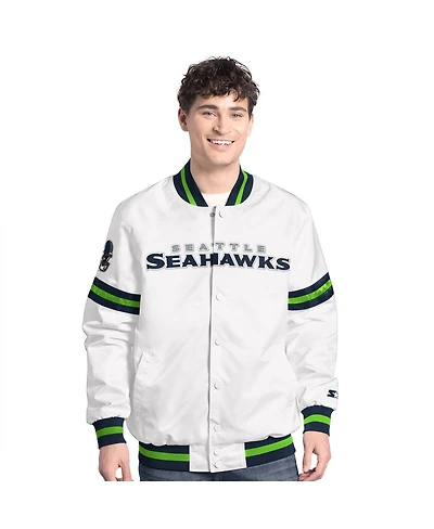 Starter Men's White Seattle Seahawks Scout Full-Snap Varsity Jacket