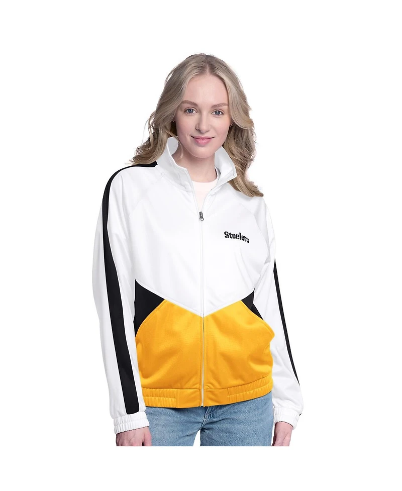 G-iii 4Her by Carl Banks Women's White/Black Pittsburgh Steelers Rally Rhinestone Full-Zip Track Jacket