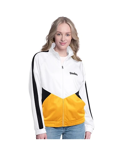 G-iii 4Her by Carl Banks Women's White/Black Pittsburgh Steelers Rally Rhinestone Full-Zip Track Jacket