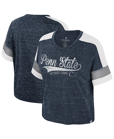 Colosseum Women's Navy Penn State Nittany Lions Color Block Scoop Neck T-Shirt