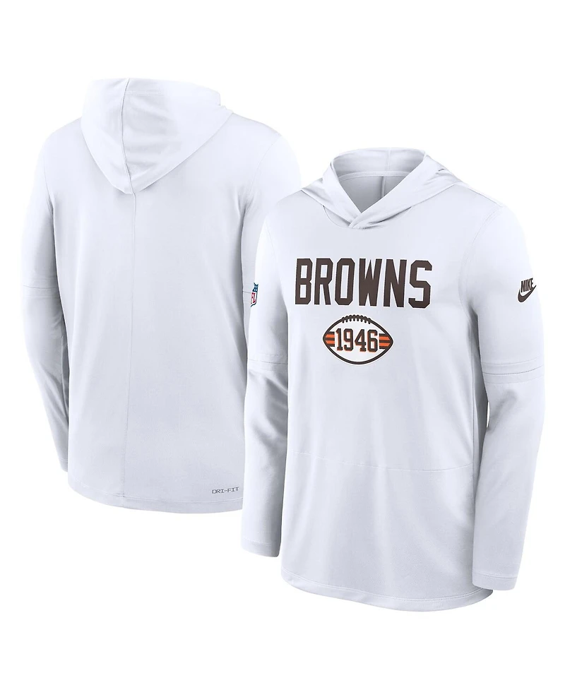 Nike Men's White Cleveland Browns Alt Pack Pass Accuracy Performance Long Sleeve Hoodie T-Shirt
