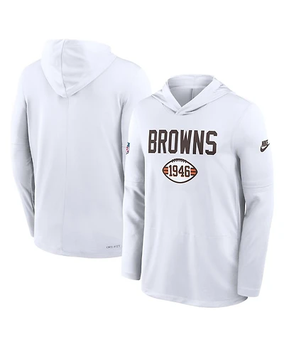 Nike Men's White Cleveland Browns Alt Pack Pass Accuracy Performance Long Sleeve Hoodie T-Shirt