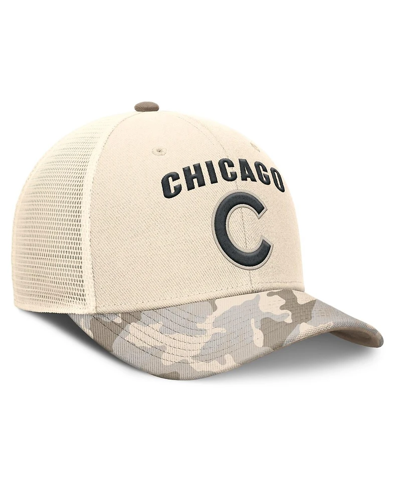 Nike Men's Natural Chicago Cubs Camo Natural Pack Rise Adjustable Trucker Hat