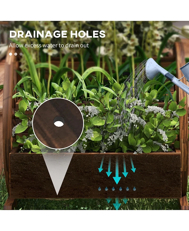 Outsunny Wooden Wagon Planter Box, Decorative 3-Tier Stair Step Garden Bed