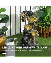 Outsunny 22.4" 3-Tier Outdoor Water Fountain with Led Lights, Pump