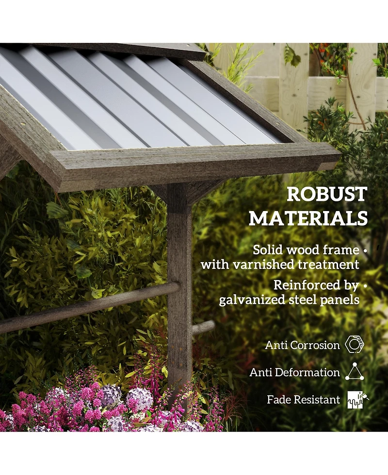 Outsunny Wooden Wishing Well Planter with Galvanized Canopy, Light